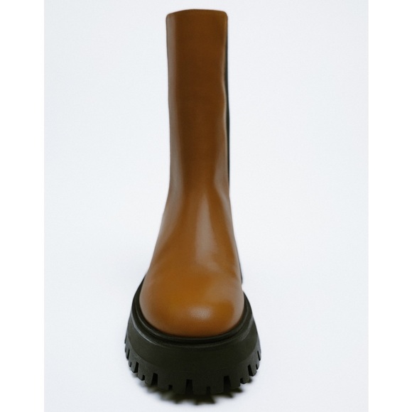 Zara Brown Lug Sole Leather Ankle Boots - Picture 14 of 16